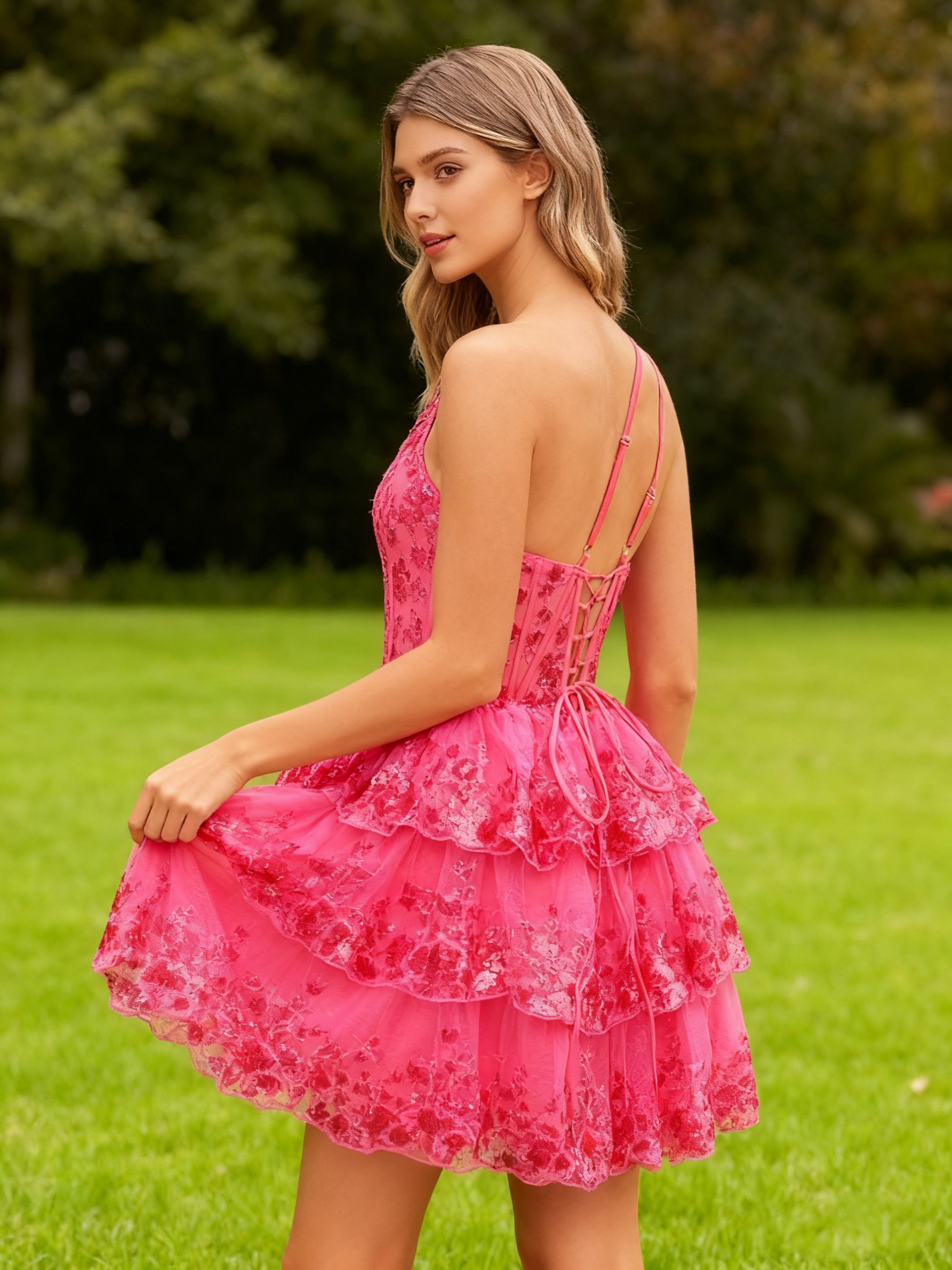 Lace Applique One Shoulder Homecoming Dresses with Sequin