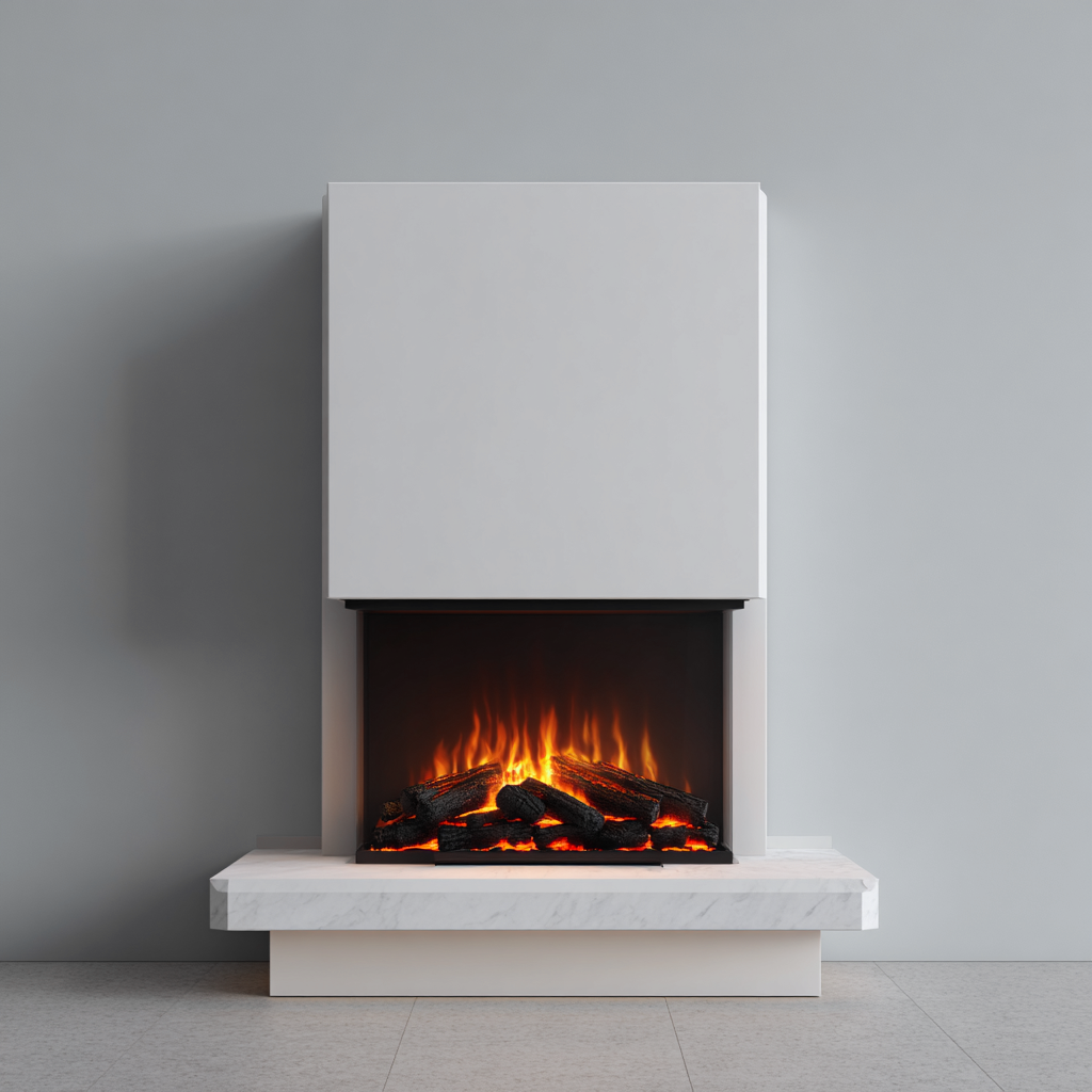 Camino elettrico - MDF-vetro - 118x30x98 cm - bianco - design moderno-Shelterza