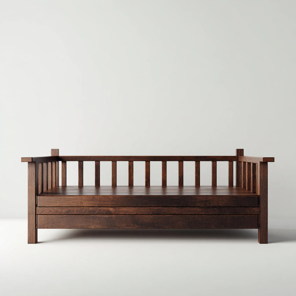 Divano letto-legno di pino-202x97x86 cm-mogano scuro-design rustico-Shelterza