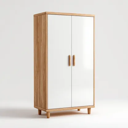 Armadio-legno-pannello-metallo-98x52x184 cm-Bianco-Legno naturale-design nordico-Shelterza