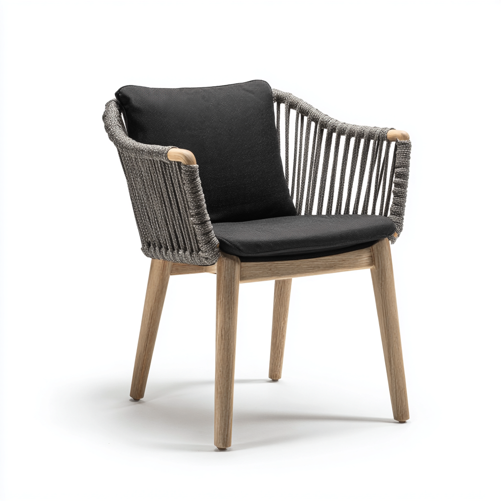 Poltrona da giardino-legno-tessuto-corda-56x54x78 cm-nero-grigio-design moderno-Shelterza