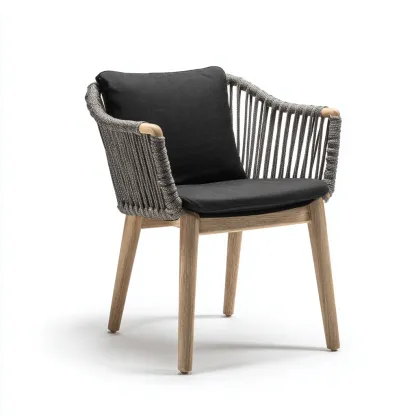 Poltrona da giardino-legno-tessuto-corda-56x54x78 cm-nero-grigio-design moderno-Shelterza