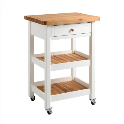 Carrello da cucina-legno-metallo-76x45x88 cm-bianco-legno naturale-design semplice-Shelterza