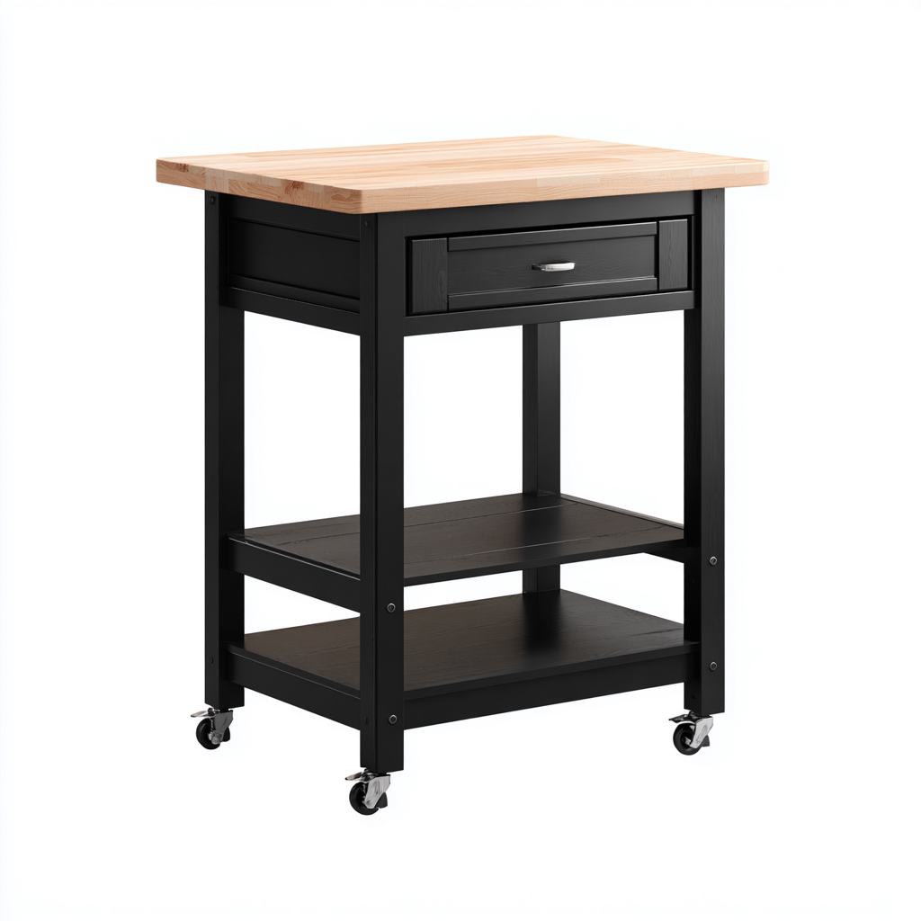 Carrello da cucina-legno-metallo-85x49x94 cm-nero-legno naturale-design moderno-Shelterza