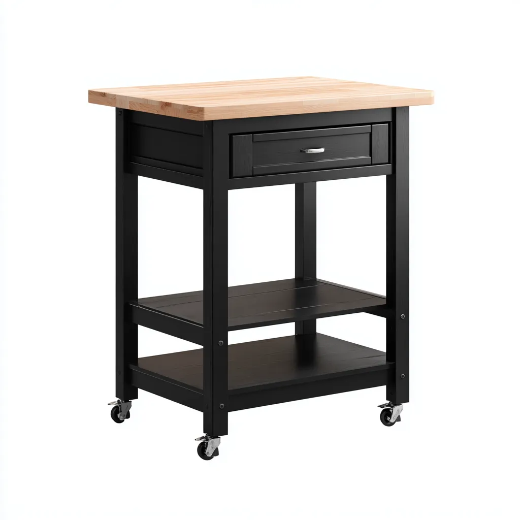 Carrello da cucina-legno-metallo-85x49x94 cm-nero-legno naturale-design moderno-Shelterza