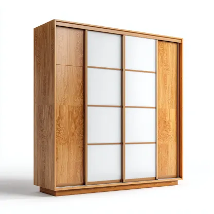 Armadio scorrevole-legno-vetro-metallo-215x64x150 cm-Bianco-Legno naturale-design moderno-Shelterza