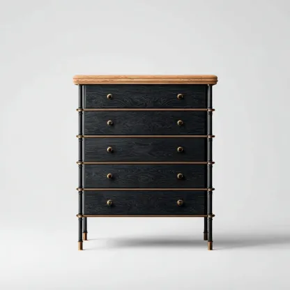 Cassettiera-legno-metallo-78x46x102 cm-nero-naturale-oro-design moderno-Shelterza