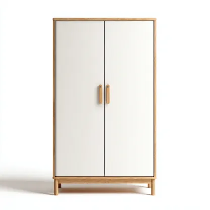 Armadio-legno-pannello-metallo-96x51x182 cm-Bianco-Legno naturale-design moderno-Shelterza