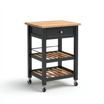 Carrello da cucina-legno-metallo-82x47x91 cm-nero-legno naturale-design moderno-Shelterza