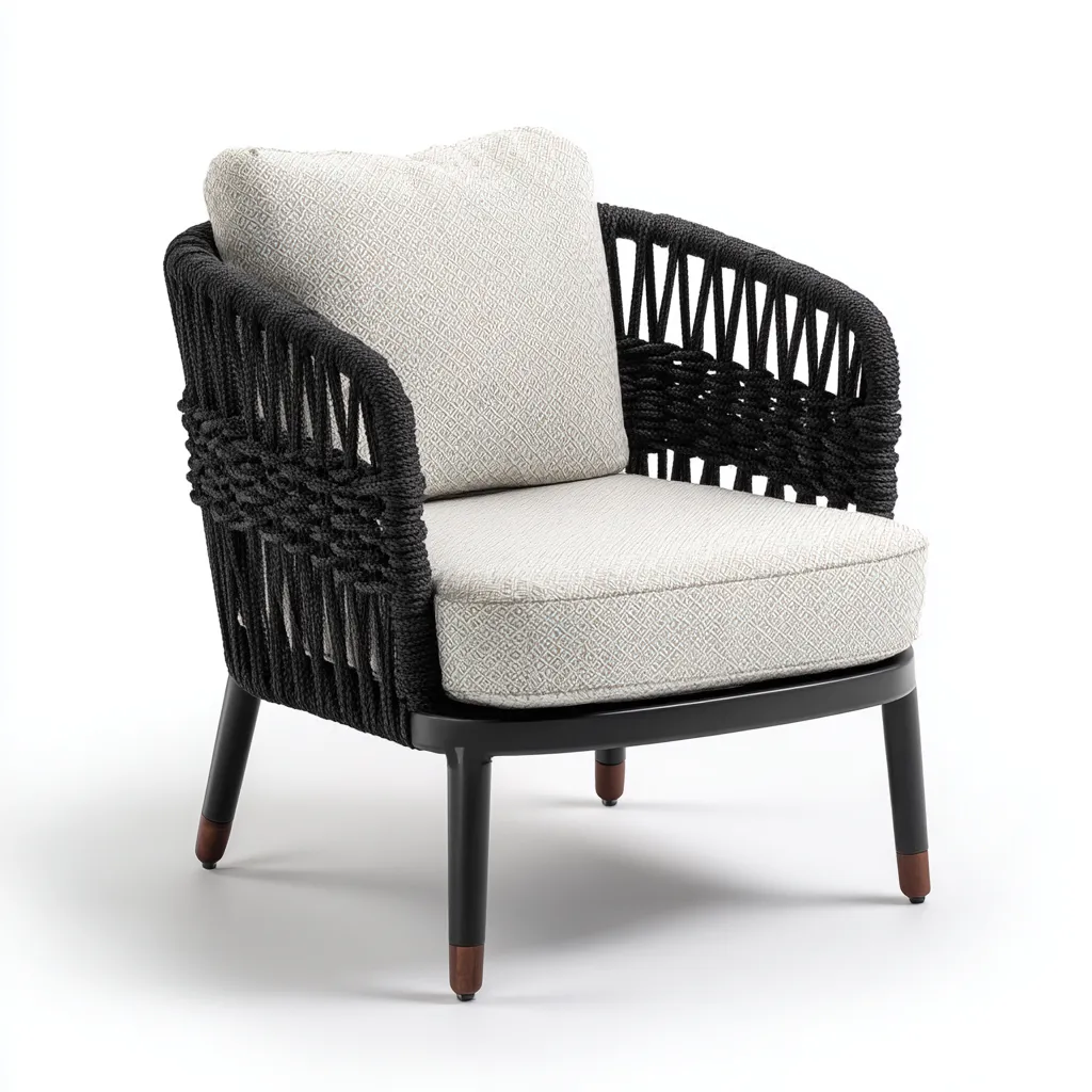 Poltrona da giardino-corda-tessuto-62x58x78 cm-nero-beige-design moderno-Shelterza