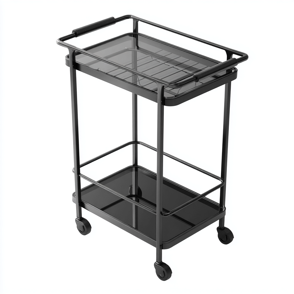 Carrello da cucina-metallo-vetro-70x38x84 cm-nero-design moderno-Shelterza