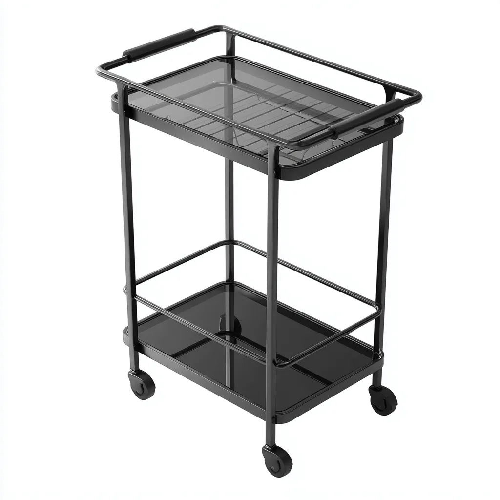 Carrello da cucina-metallo-vetro-70x38x84 cm-nero-design moderno-Shelterza