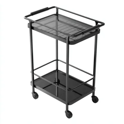 Carrello da cucina-metallo-vetro-70x38x84 cm-nero-design moderno-Shelterza
