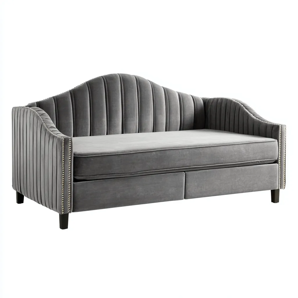 Divano letto-velluto-MDF-legno-203x97x92 cm-grigio chiaro-design moderno-Shelterza