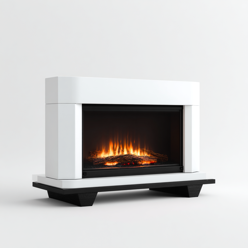 Camino elettrico - MDF-vetro - 118x32x85 cm - bianco-nero - design moderno-Shelterza