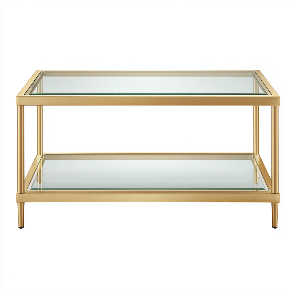 Tavolino da caffè - vetro-metallo - 110x60x45 cm - oro - design moderno-Shelterza