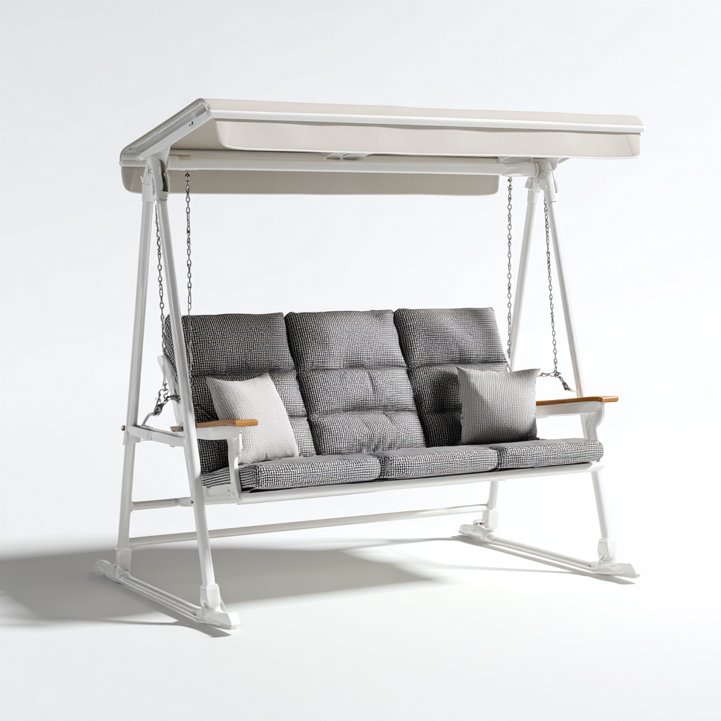 Dondolo da giardino-metallo-tessuto-234x151x189 cm-bianco-grigio-design moderno-Shelterza