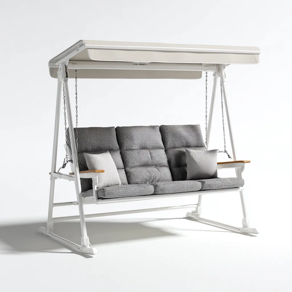 Dondolo da giardino-metallo-tessuto-234x151x189 cm-bianco-grigio-design moderno-Shelterza