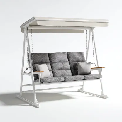 Dondolo da giardino-metallo-tessuto-234x151x189 cm-bianco-grigio-design moderno-Shelterza