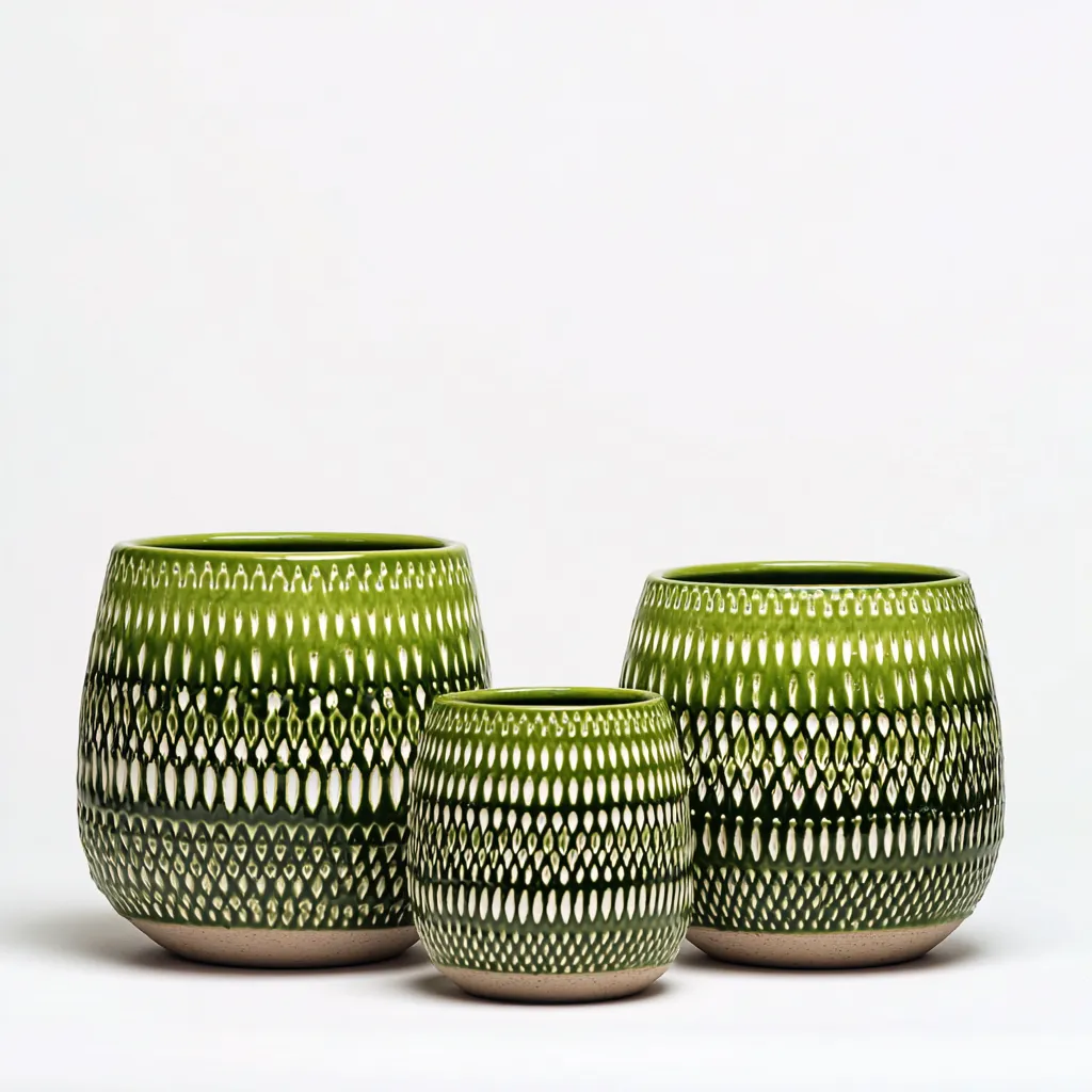 Vasi per piante-ceramica-28x28x26 cm-22x22x20 cm-16x16x18 cm-verde-design contemporaneo-Shelterza
