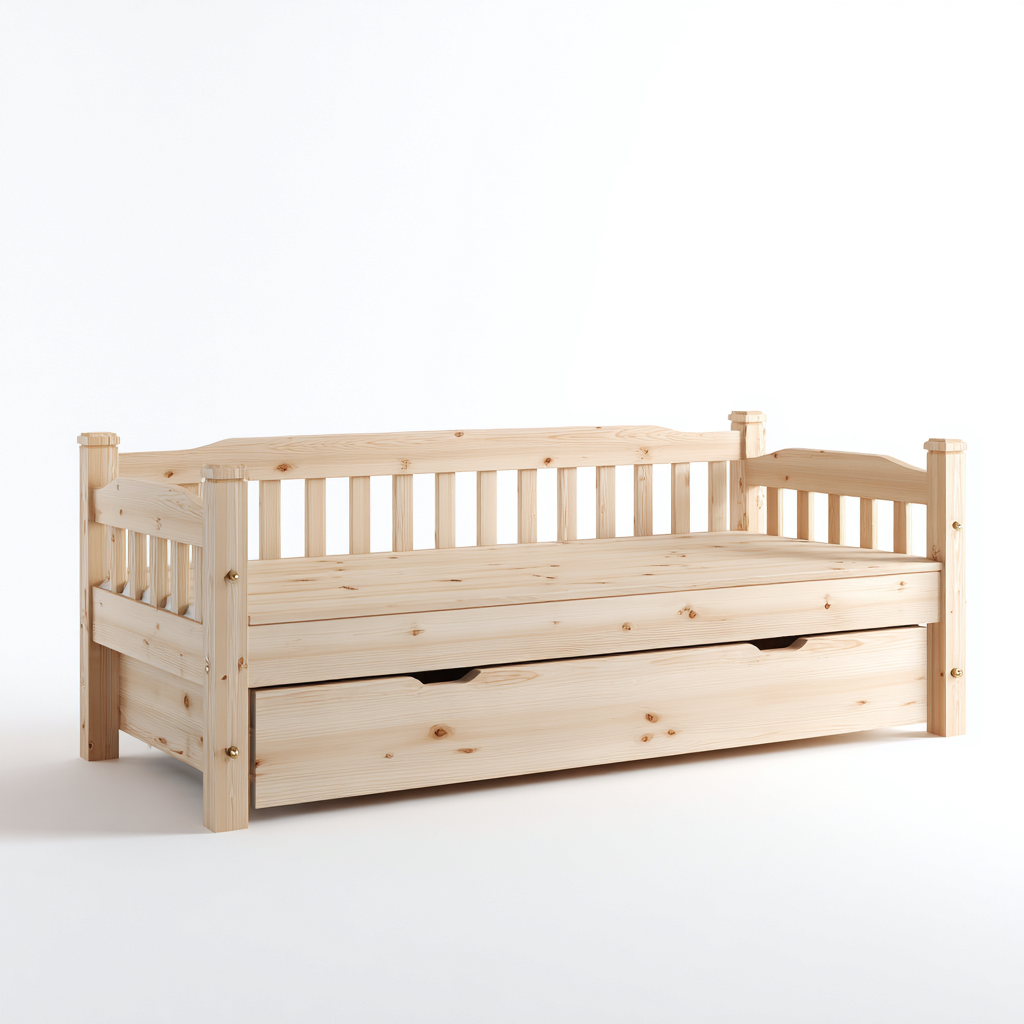 Divano letto-legno di pino-198x96x92 cm-naturale-design rustico-Shelterza