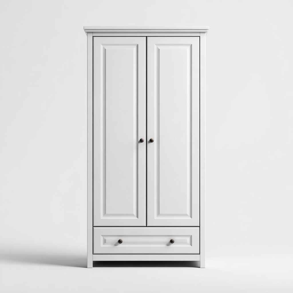 Armadio-legno-pannello-metallo-115x61x201 cm-Bianco-design classico-Shelterza