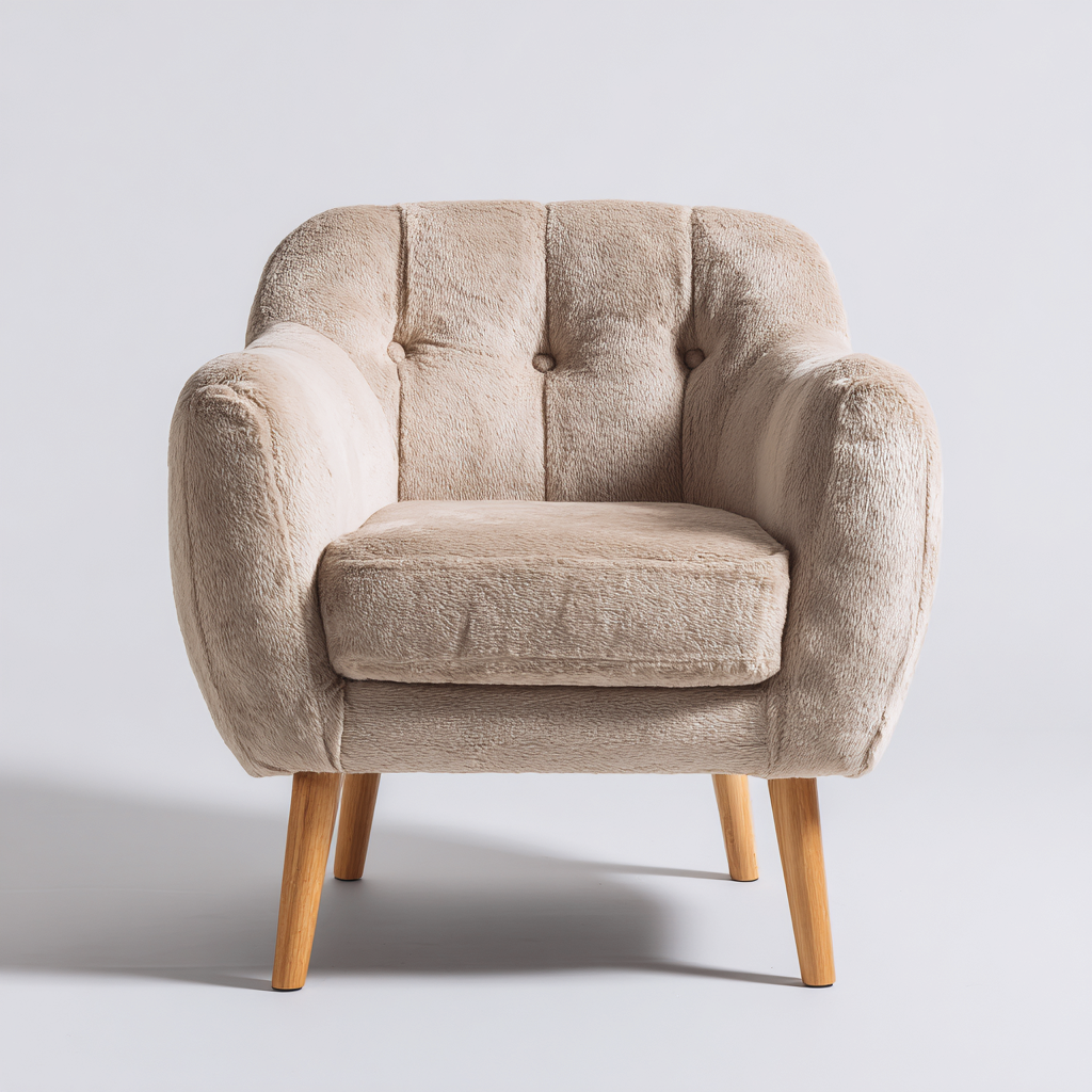 Poltrona - peluche-legno - 87x80x90 cm - beige - stile moderno-Shelterza