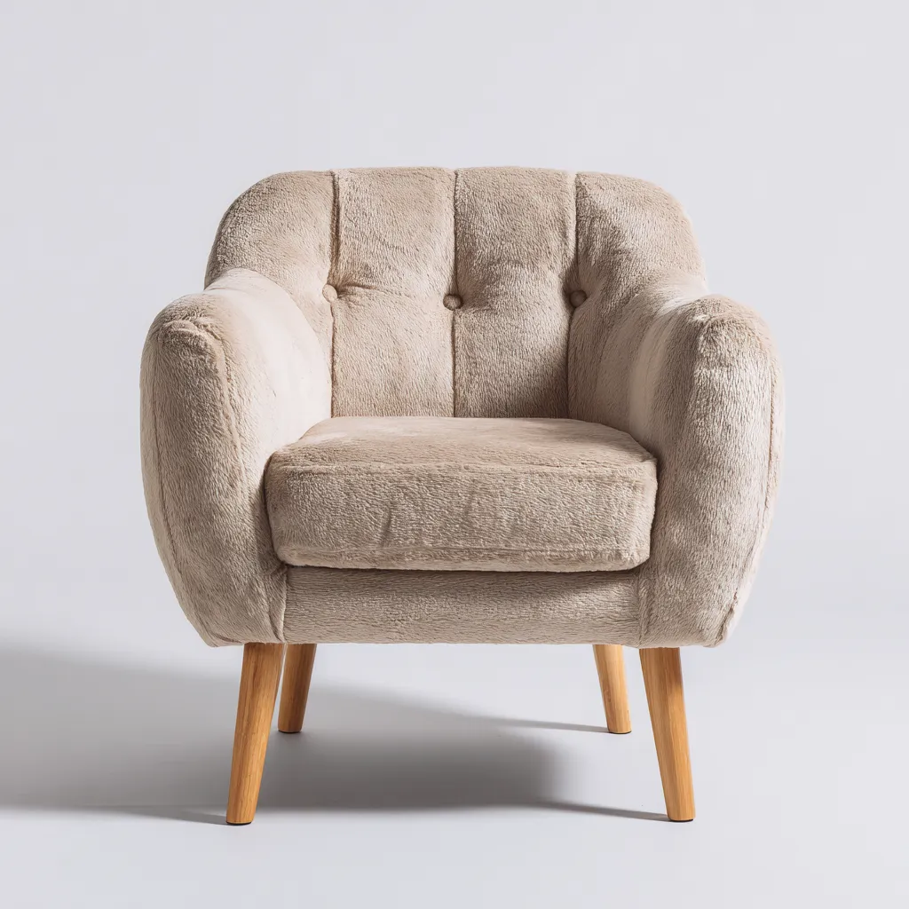 Poltrona - peluche-legno - 87x80x90 cm - beige - stile moderno-Shelterza