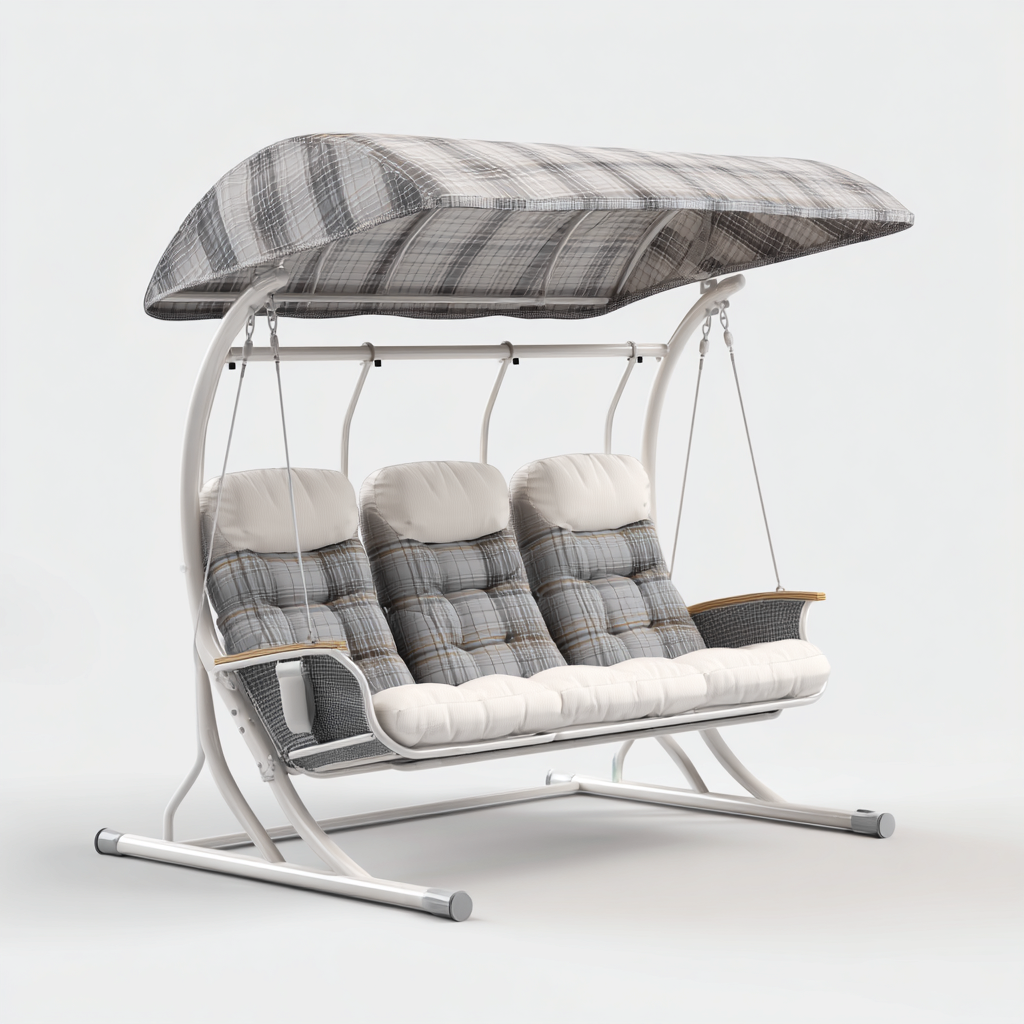 Dondolo da giardino-metallo-tessuto-231x149x187 cm-bianco-grigio-design moderno-Shelterza