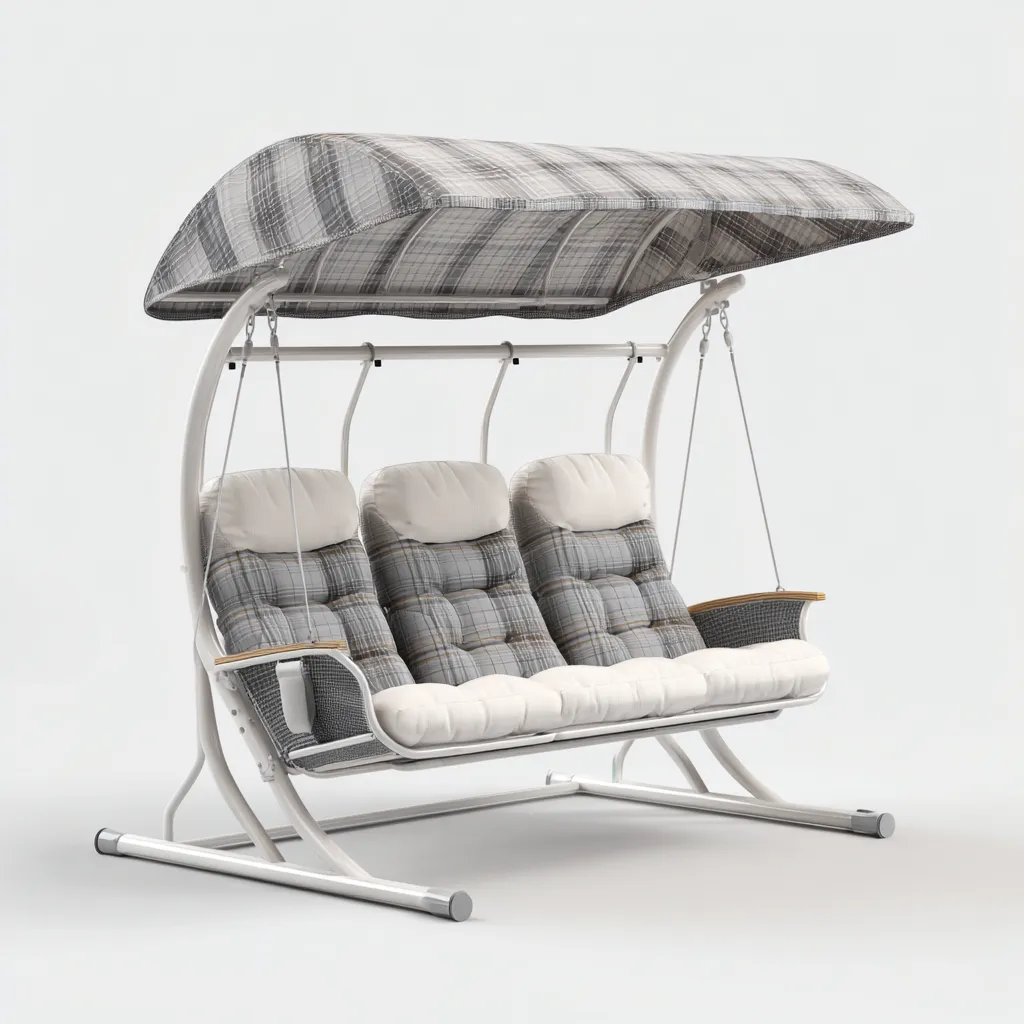 Dondolo da giardino-metallo-tessuto-231x149x187 cm-bianco-grigio-design moderno-Shelterza