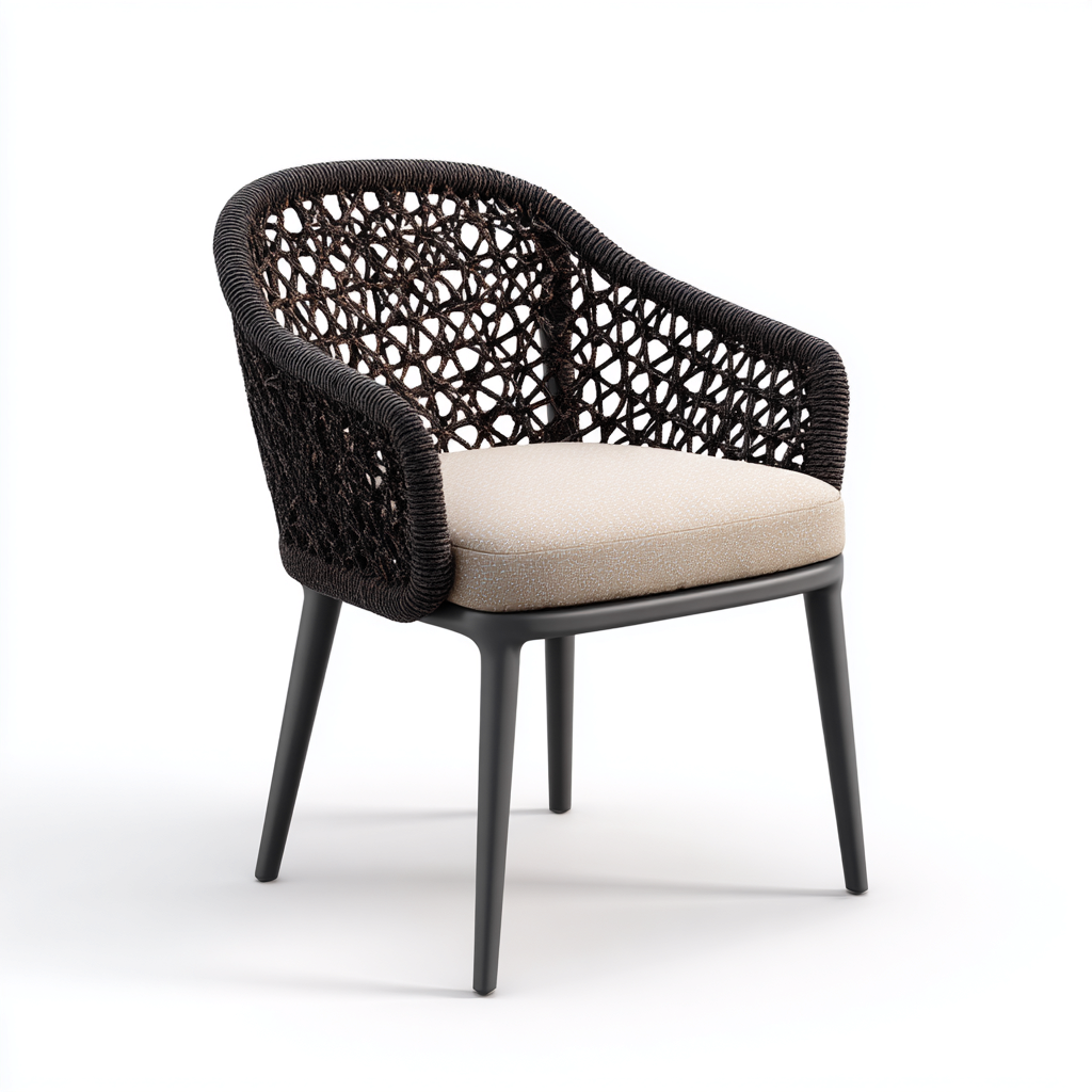 Poltrona da giardino-corda-tessuto-metallo-59x57x80 cm-marrone-beige-design moderno-Shelterza