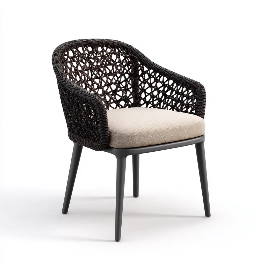 Poltrona da giardino-corda-tessuto-metallo-59x57x80 cm-marrone-beige-design moderno-Shelterza