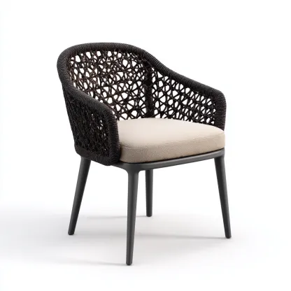 Poltrona da giardino-corda-tessuto-metallo-59x57x80 cm-marrone-beige-design moderno-Shelterza