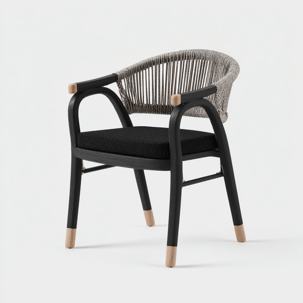 Poltrona da giardino-legno-tessuto-corda-57x55x79 cm-nero-grigio-design moderno-Shelterza