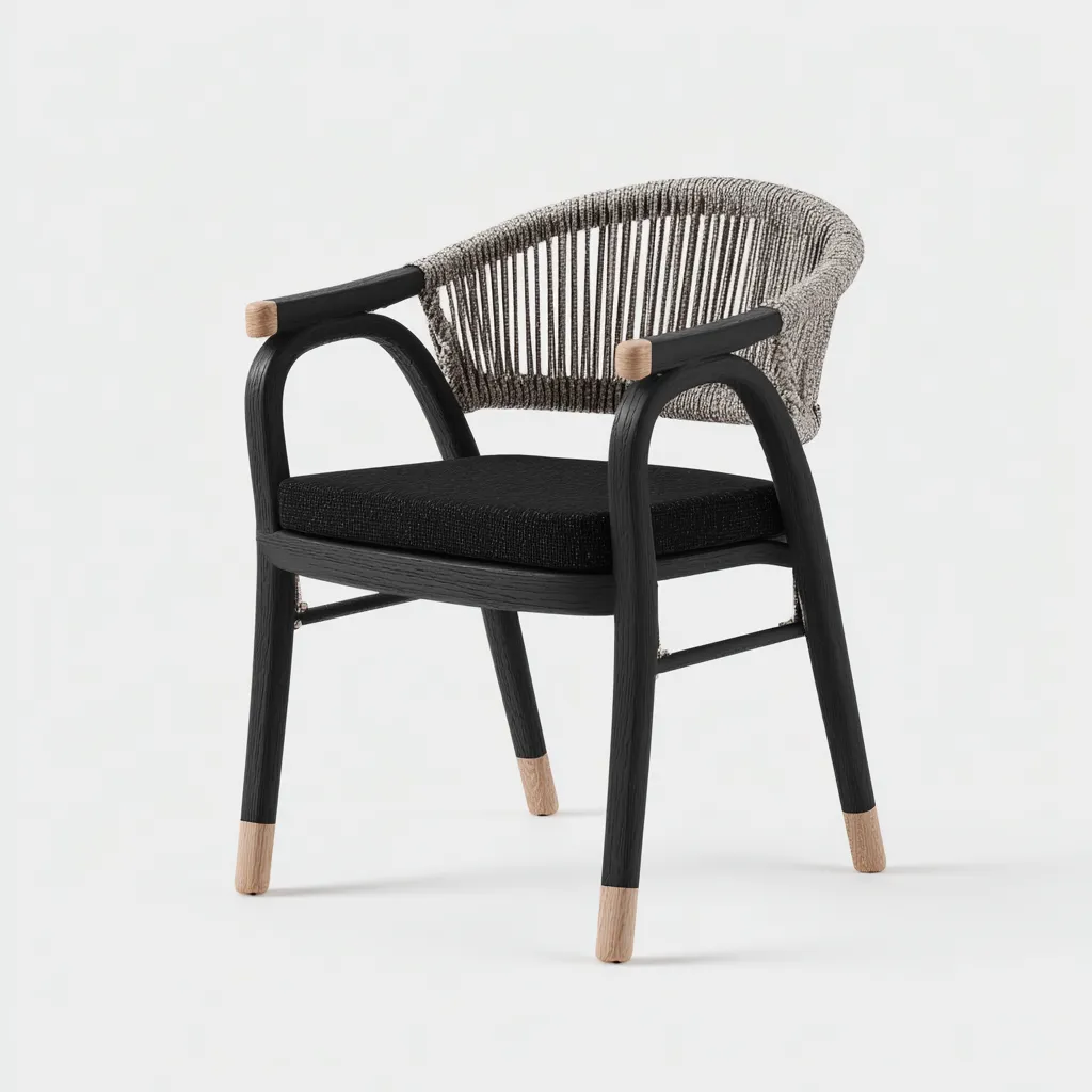 Poltrona da giardino-legno-tessuto-corda-57x55x79 cm-nero-grigio-design moderno-Shelterza