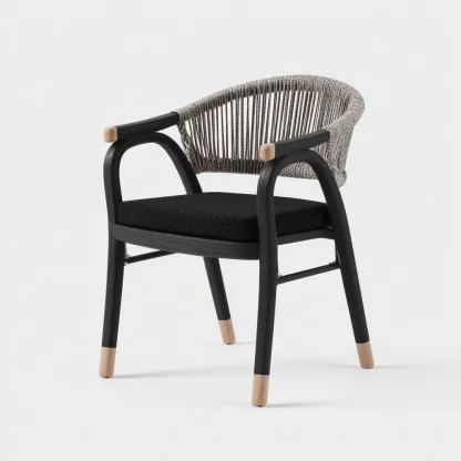 Poltrona da giardino-legno-tessuto-corda-57x55x79 cm-nero-grigio-design moderno-Shelterza