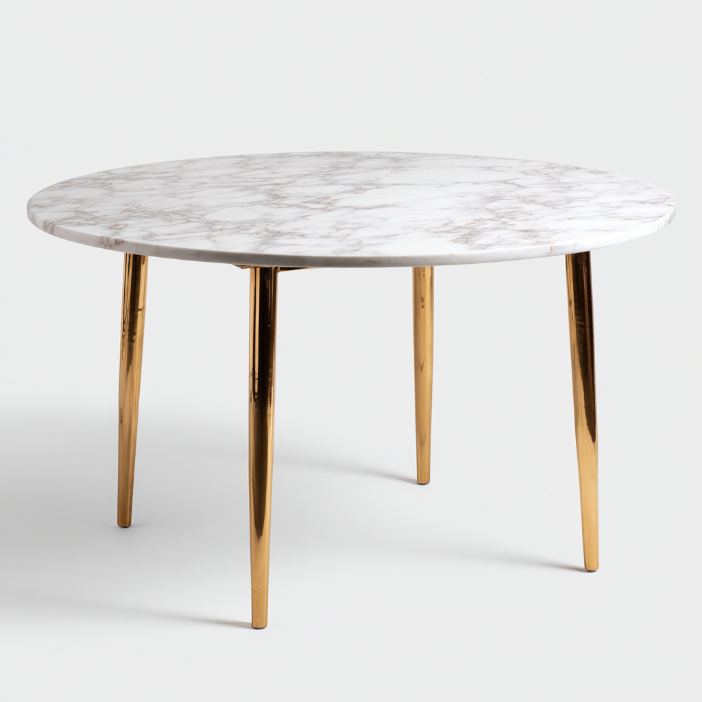 Tavolo da pranzo-marmo-metallo-138x138x75 cm-bianco-oro-design elegante-Shelterza