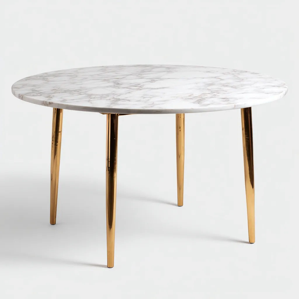 Tavolo da pranzo-marmo-metallo-138x138x75 cm-bianco-oro-design elegante-Shelterza