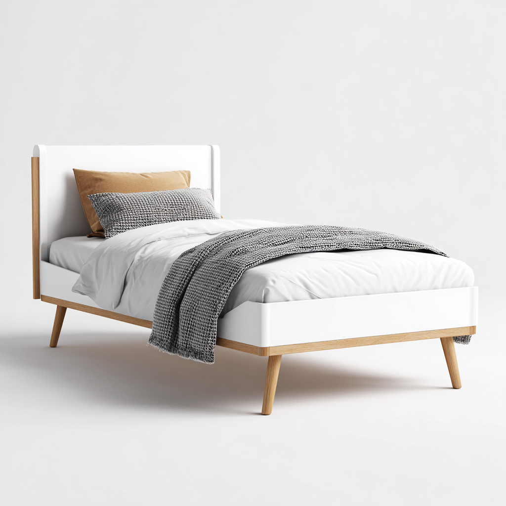 Letto per bambini-legno di rovere-legno MDF-160x80x88 cm-bianco-naturale-design moderno-Shelterza