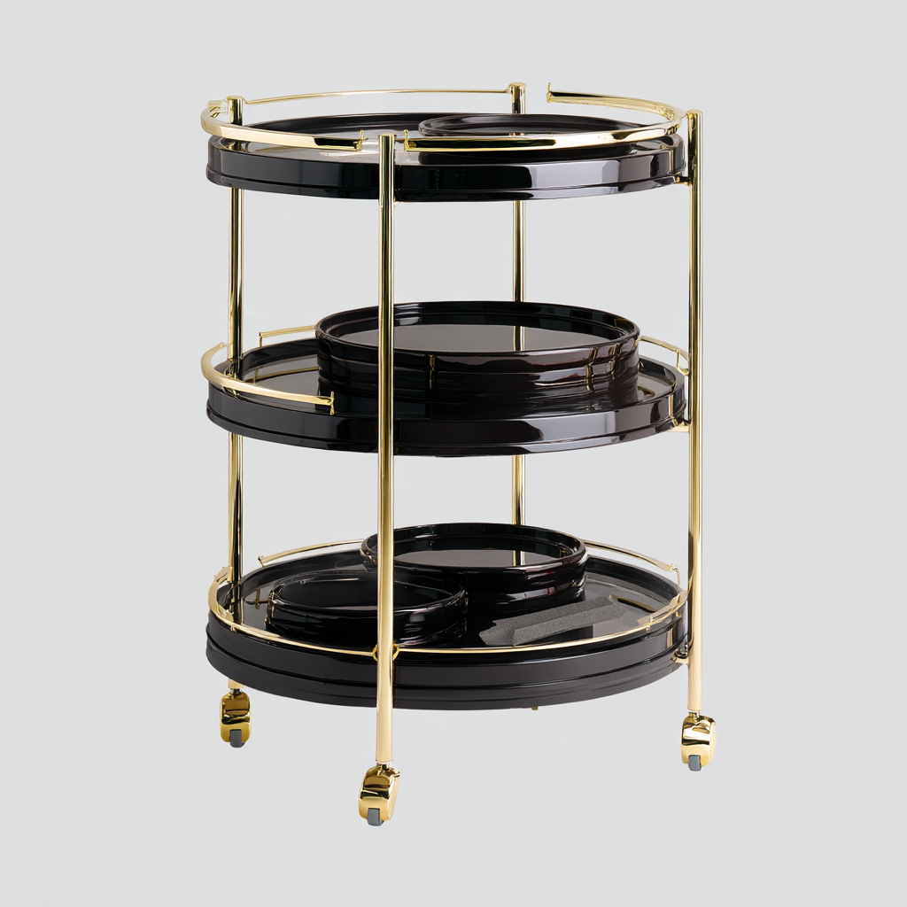 Carrello da cucina-metallo-plastica-45x45x90 cm-nero-oro-design elegante-Shelterza