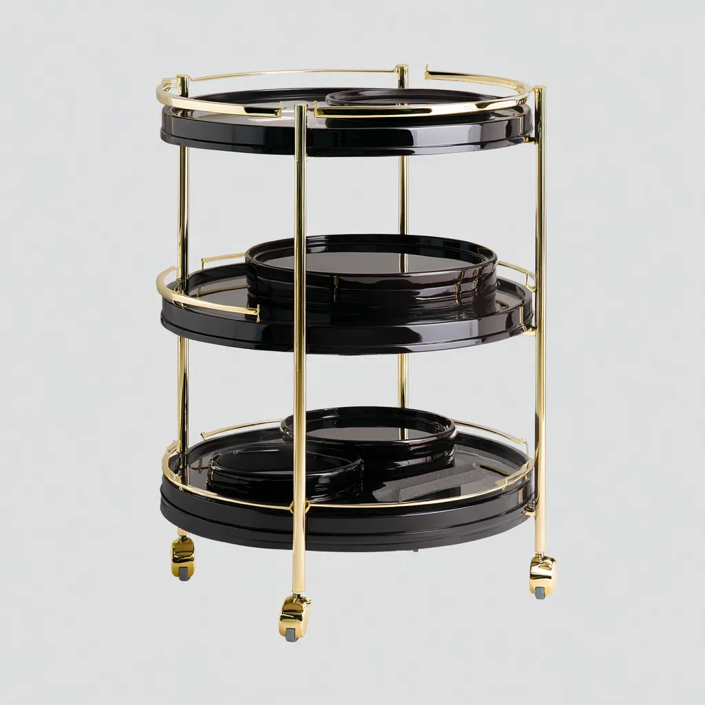 Carrello da cucina-metallo-plastica-45x45x90 cm-nero-oro-design elegante-Shelterza
