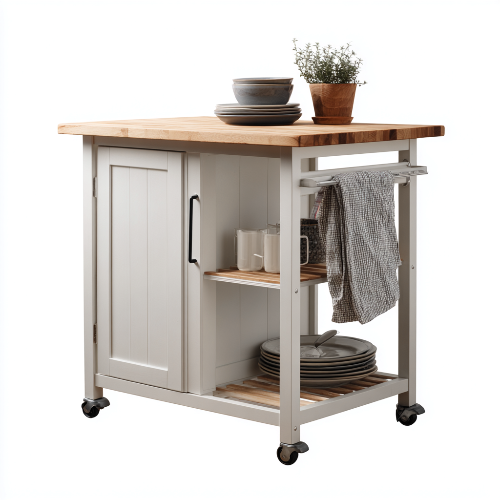 Isola da cucina-legno-metallo-96x52x91 cm-bianco-legno naturale-design moderno-Shelterza