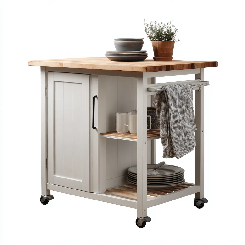 Isola da cucina-legno-metallo-96x52x91 cm-bianco-legno naturale-design moderno-Shelterza