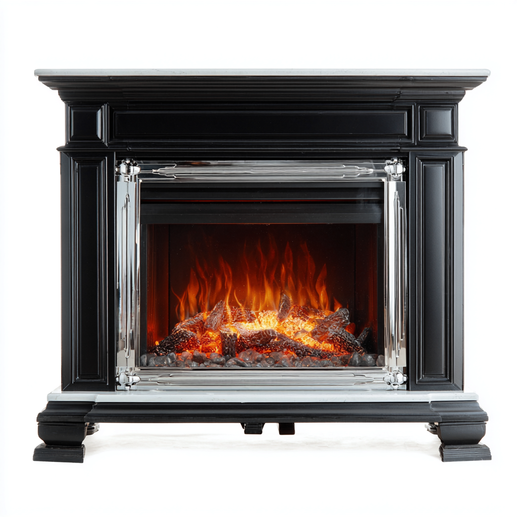 Camino elettrico - MDF-metallo-vetro - 90x32x78 cm - nero - design classico-Shelterza