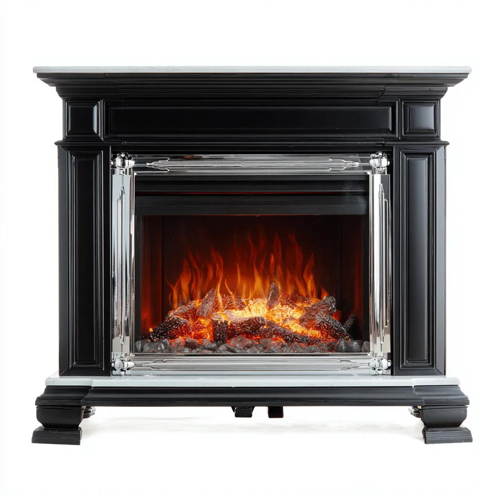 Camino elettrico - MDF-metallo-vetro - 90x32x78 cm - nero - design classico-Shelterza