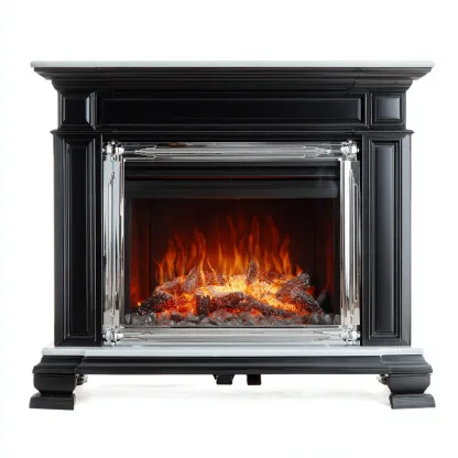 Camino elettrico - MDF-metallo-vetro - 90x32x78 cm - nero - design classico-Shelterza