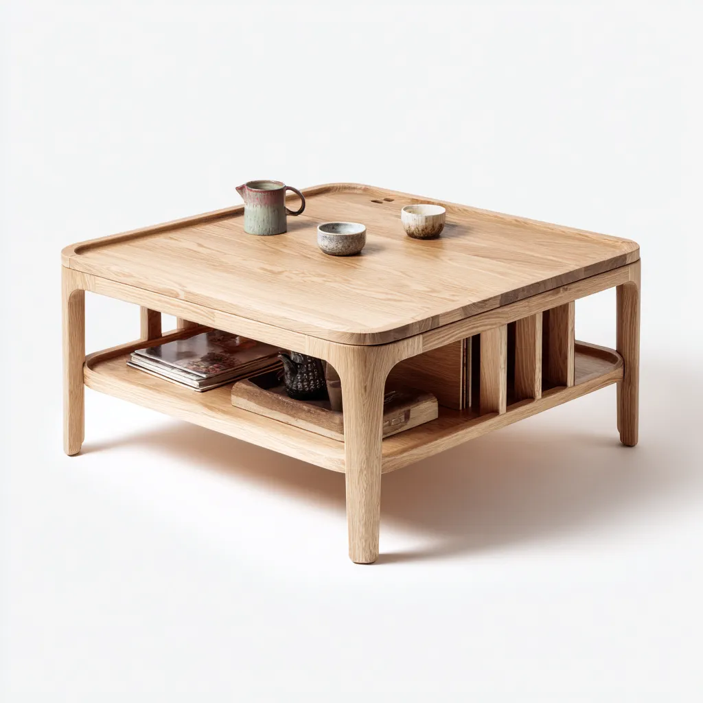 Tavolino da caffè - legno massello - 90x90x42 cm - marrone - design moderno-Shelterza