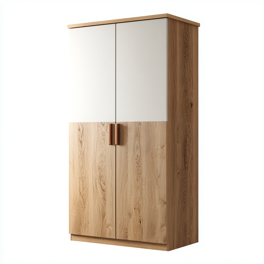 Armadio-legno-pannello-metallo-102x55x190 cm-Bianco-Legno naturale-design moderno-Shelterza