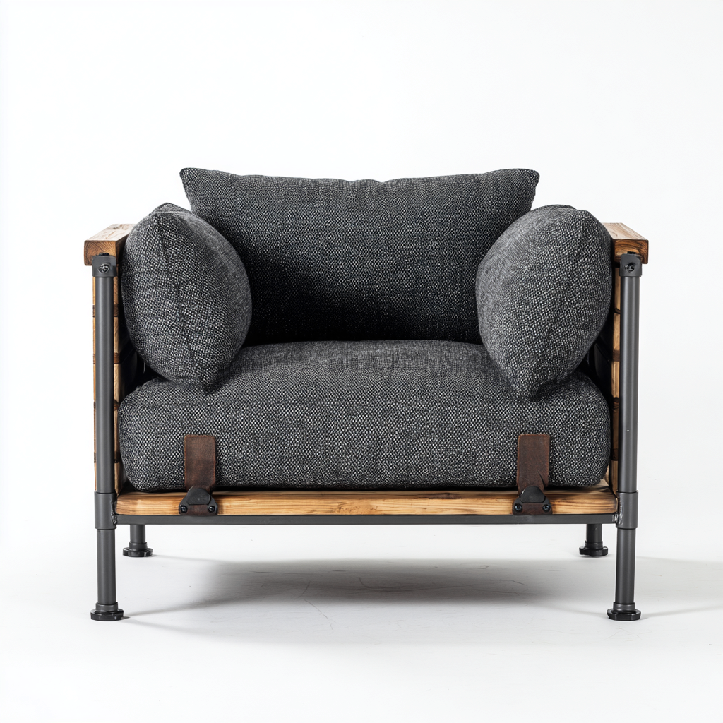 Poltrona da giardino-legno-metallo-tessuto-89x82x78 cm-nero-design industriale-design moderno-Shelterza