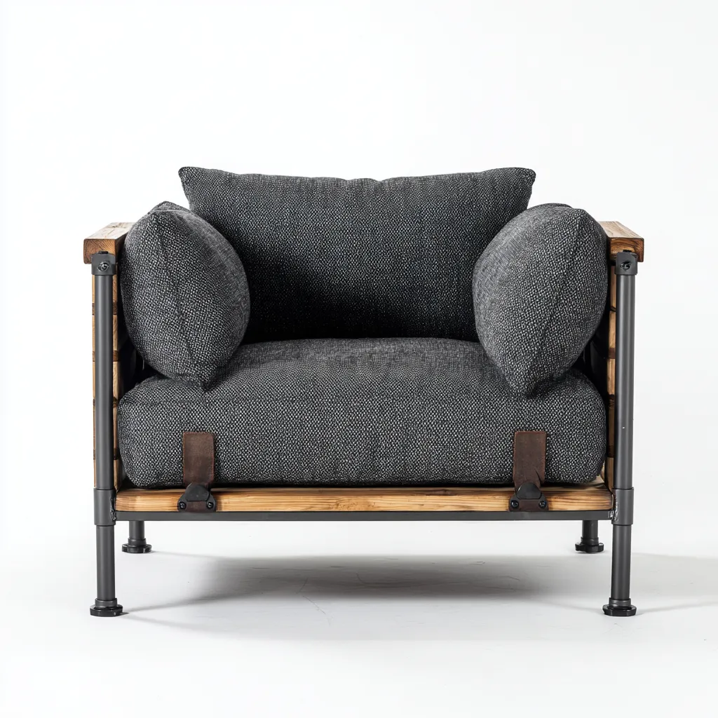 Poltrona da giardino-legno-metallo-tessuto-89x82x78 cm-nero-design industriale-design moderno-Shelterza